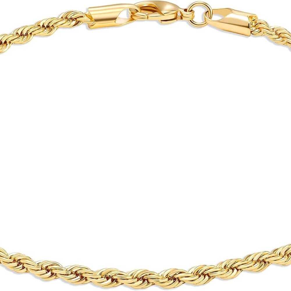 18K Gold Plated Braided Rope Anklet for Women, 2.7 MM thick, 10 Inches long - Ma - Picture 2 of 4